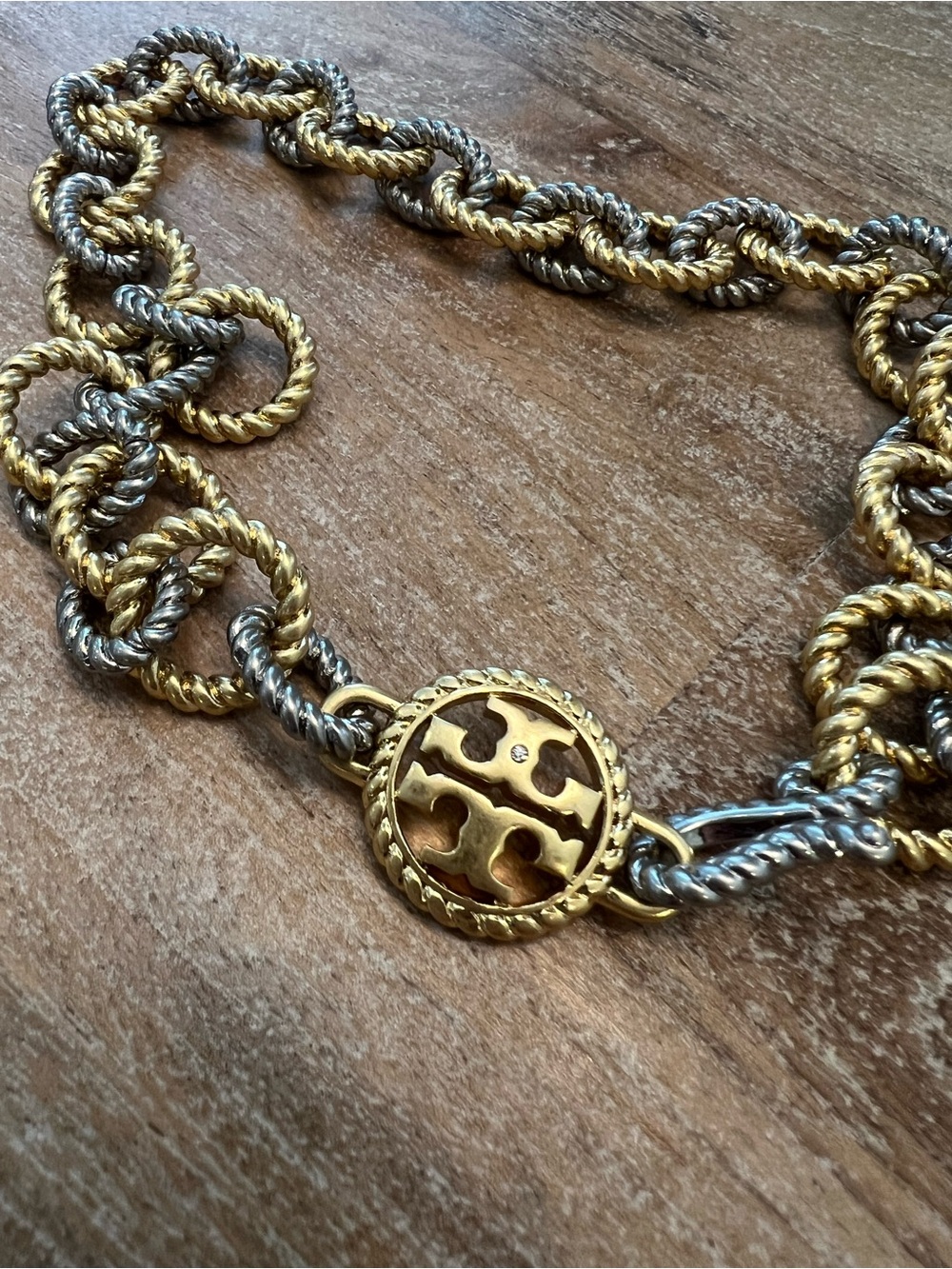 Tory Burch Rope Textured Mixed Metal Chunky Necklace